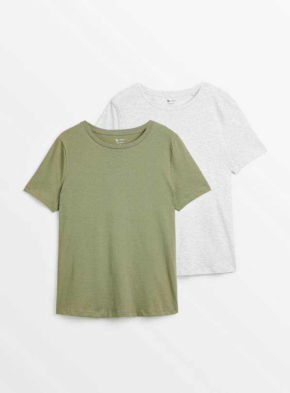 Grey Marl & Khaki Regular Fit T-Shirts 2 Pack 18